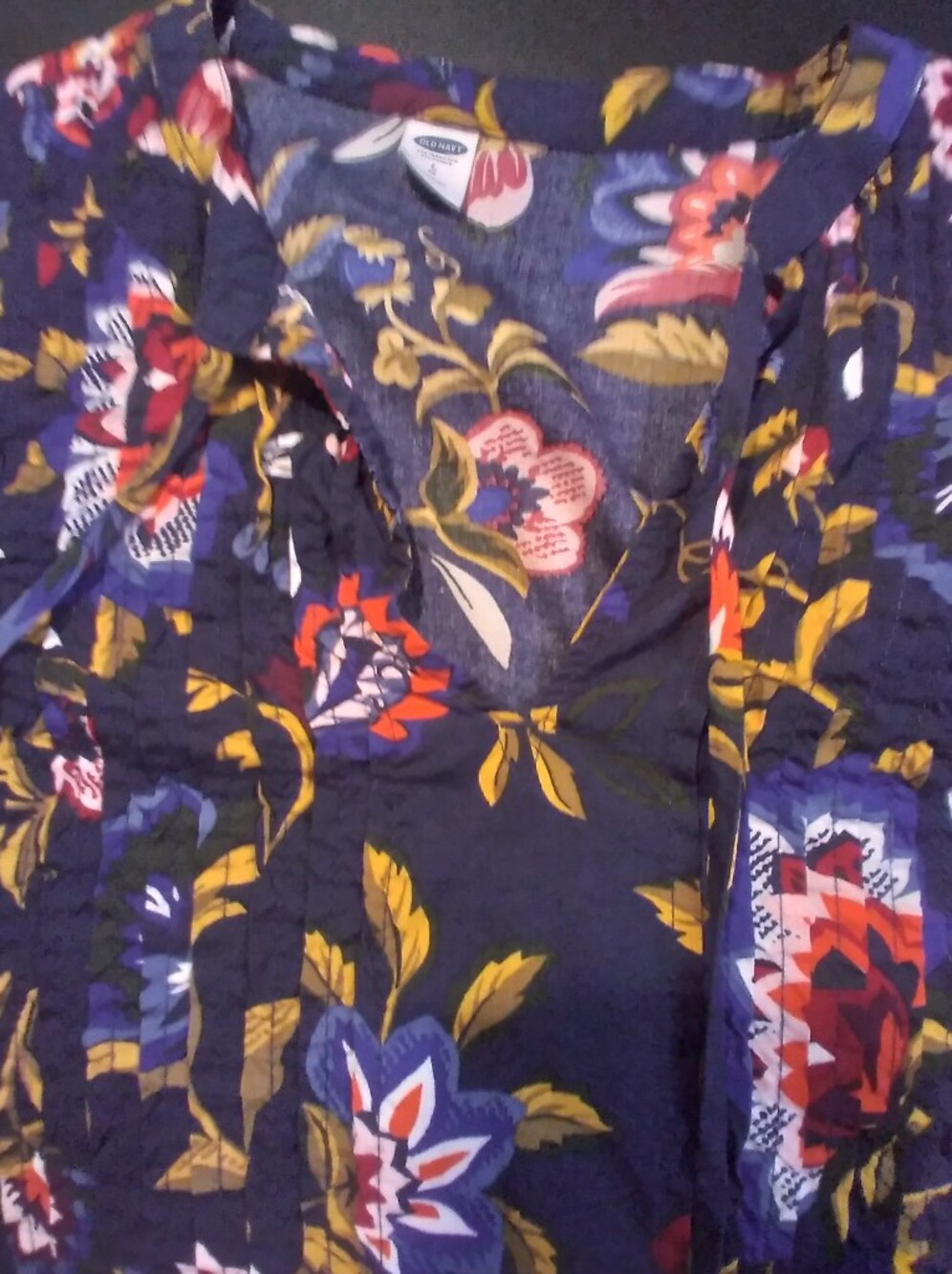 Old Navy  Floral Pintuck Peasant Tunic Dress Long Sleeve Mini Short Size L - Picture 6 of 8